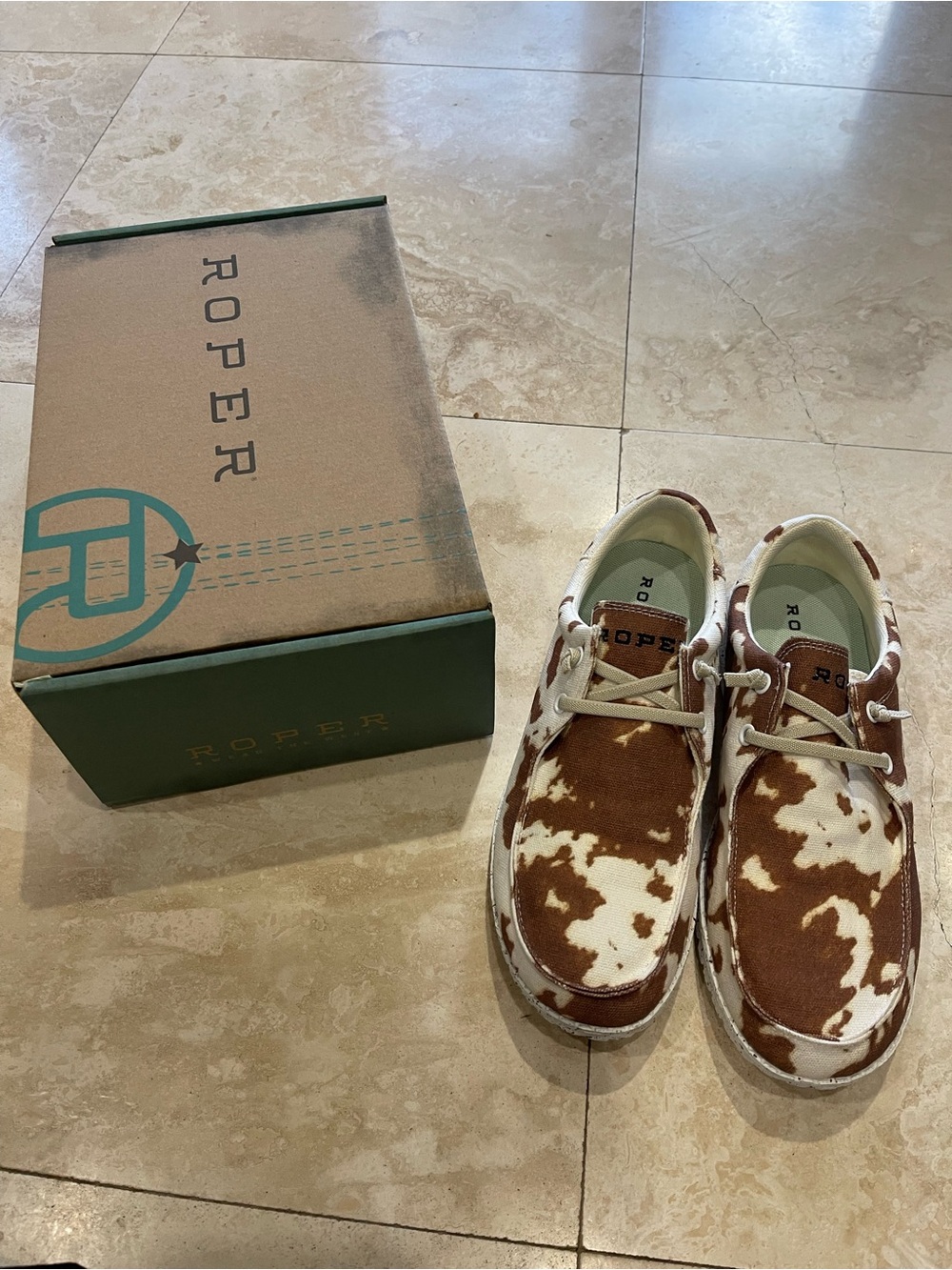 Roper Women’s Cowprint Lace-Up Shoes - Brown & White